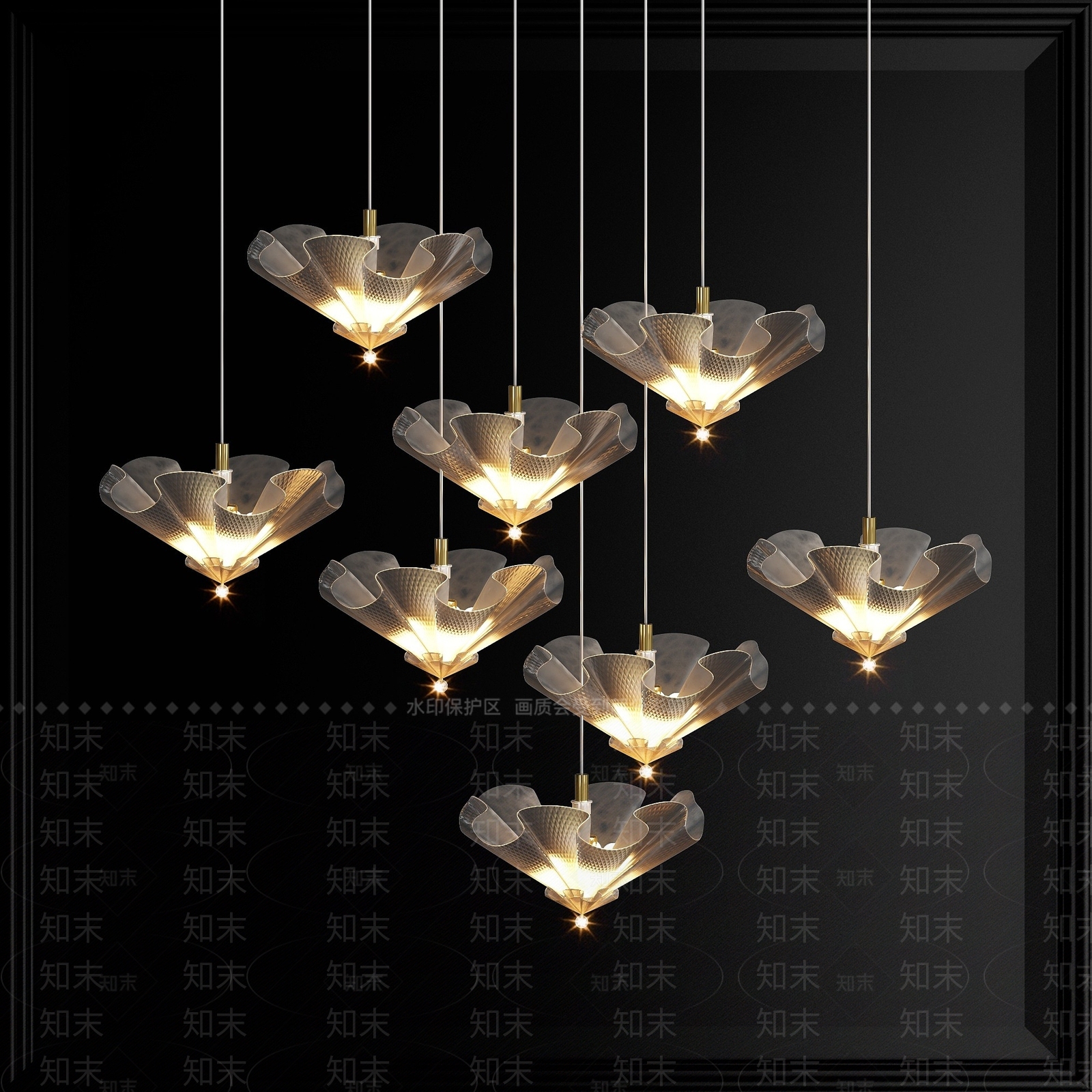 现代花灯玻璃灯罩吊灯3D模型下载【ID:1193316018】