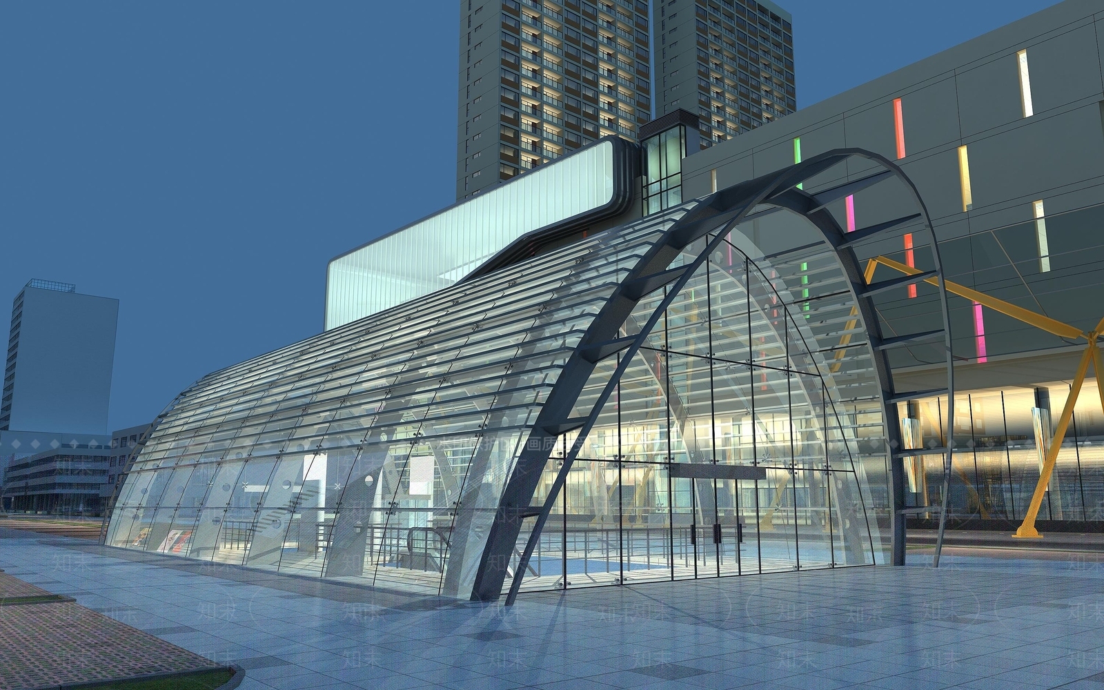 现代夜景商业3D模型下载【ID:1193316875】