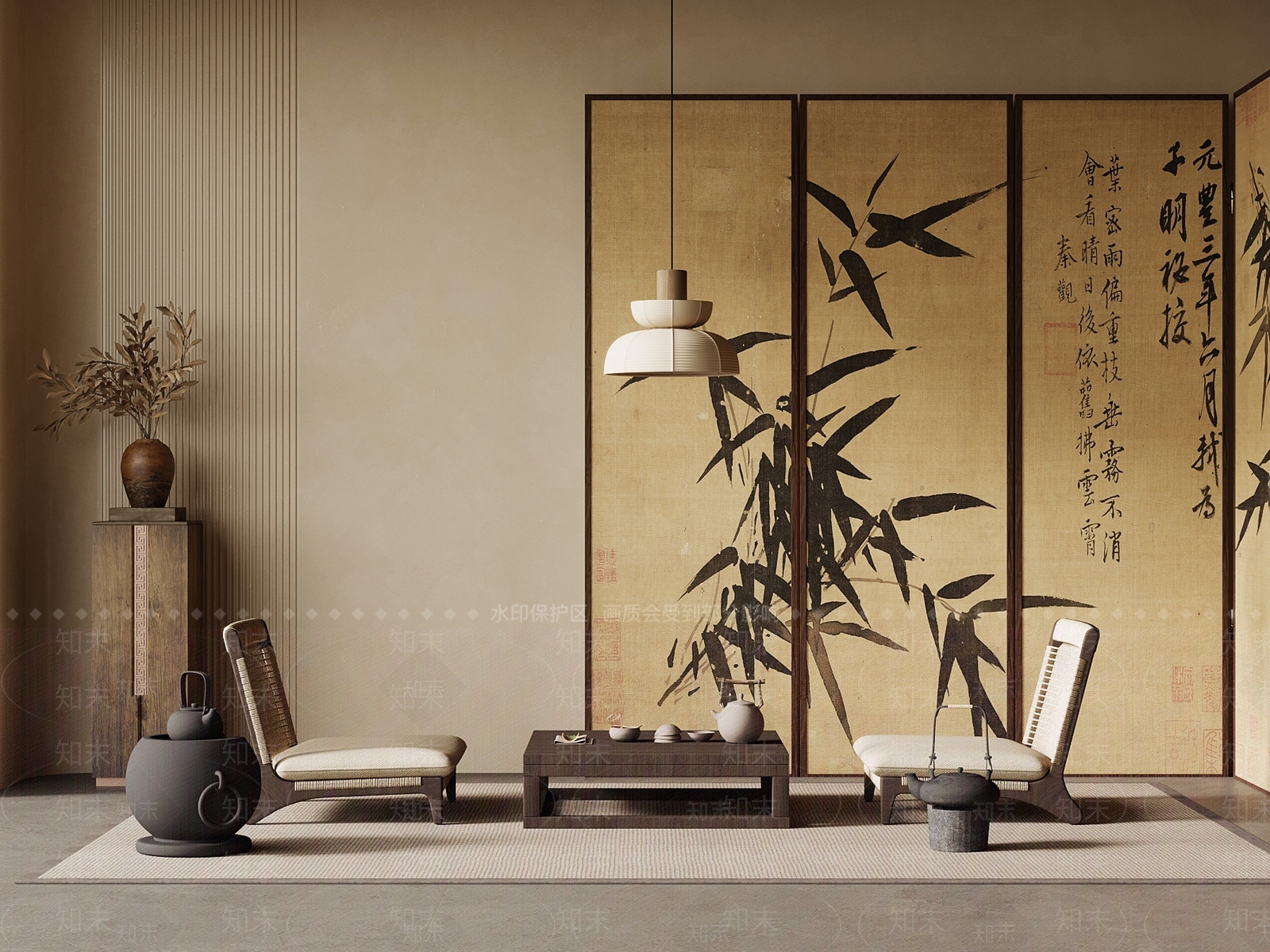 侘寂茶桌椅SU模型下载【ID:1193317940】