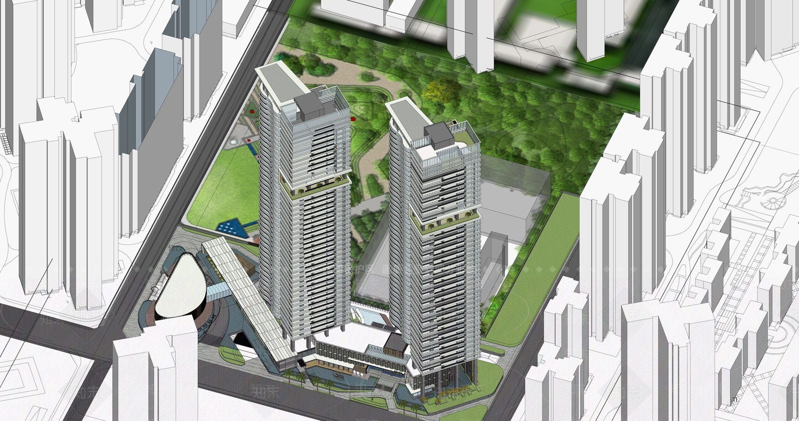 现代酒店建筑SU模型下载【ID:1193317929】