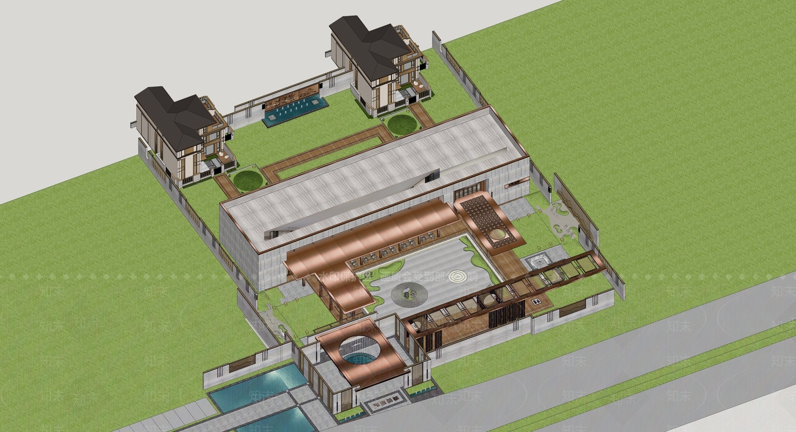 新中式售楼处建筑SU模型下载【ID:1193319016】