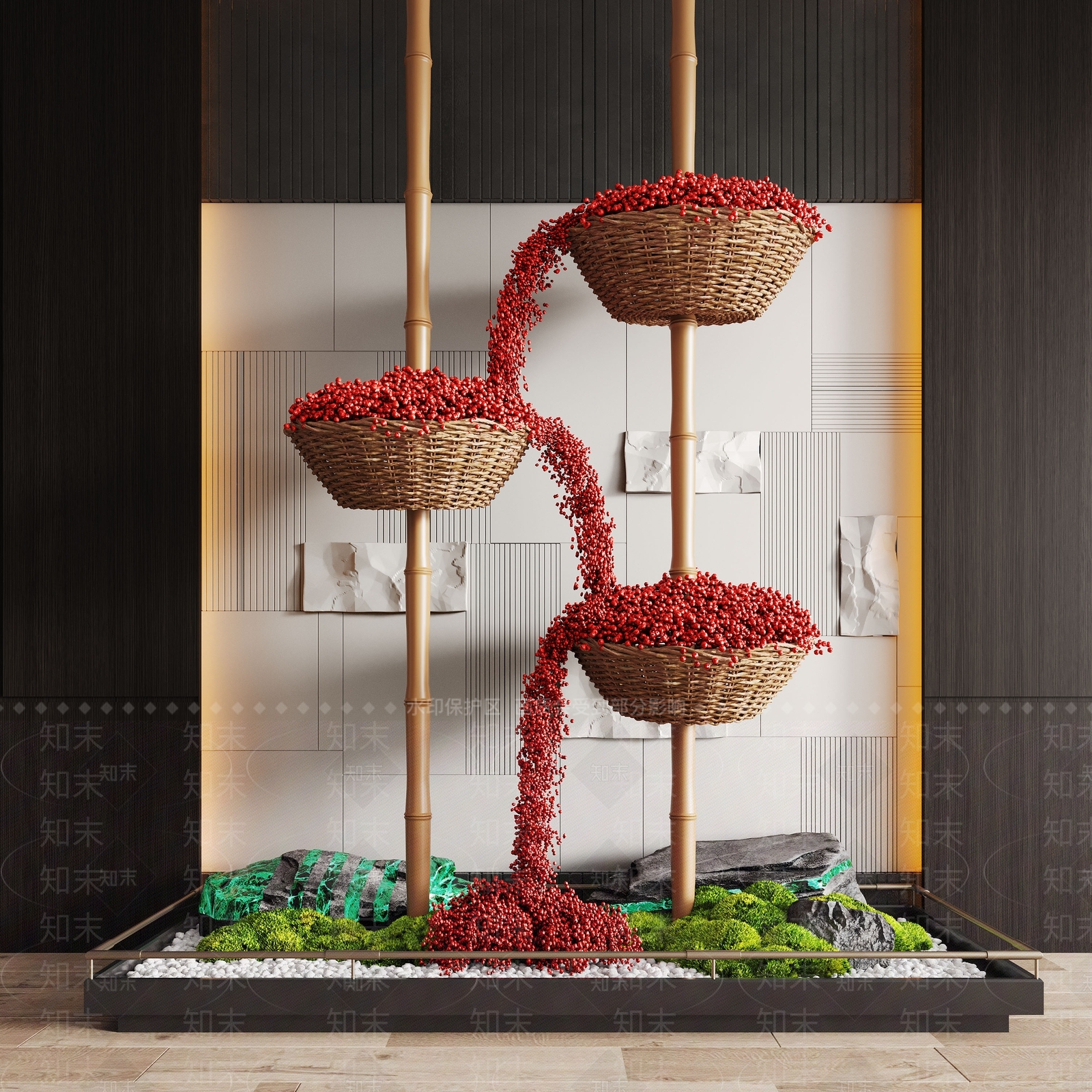 新中式室内景观SU模型下载【ID:1193319030】
