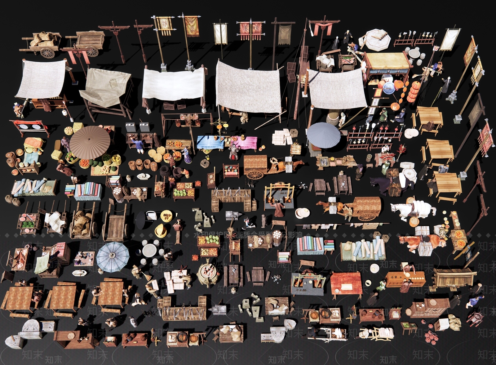 中式商业街集市小品SU模型下载【ID:1193333388】