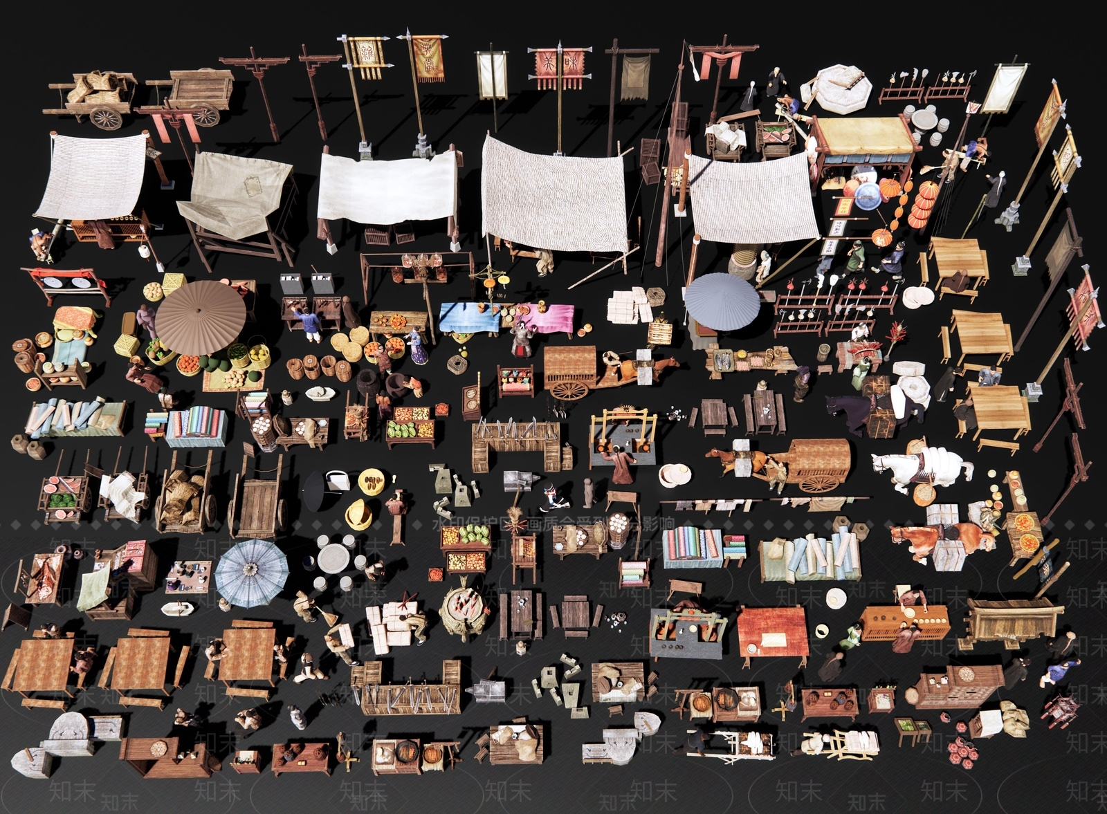 中式商业街集市小品3D模型下载【ID:1193333530】