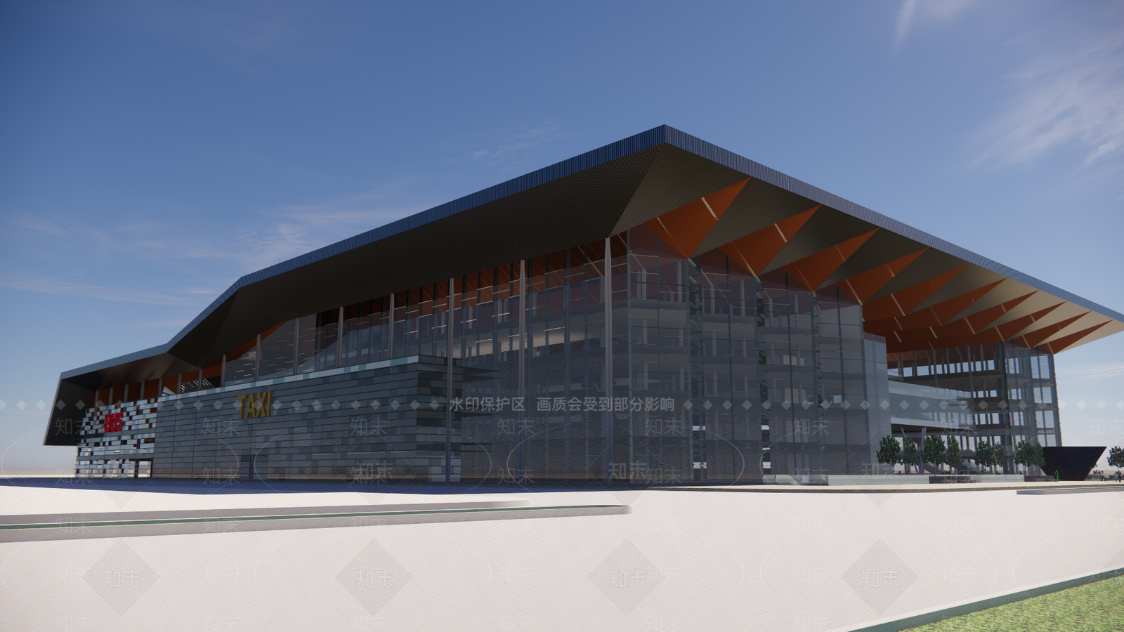 现代极简汽车站SU模型下载【ID:1193335763】