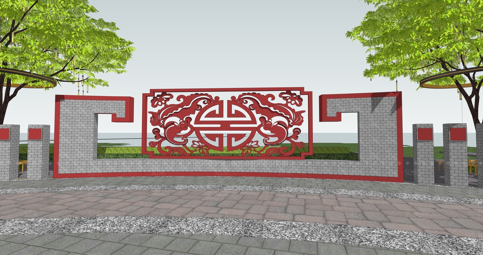 新中式景观公园SU模型下载【ID:1193335946】