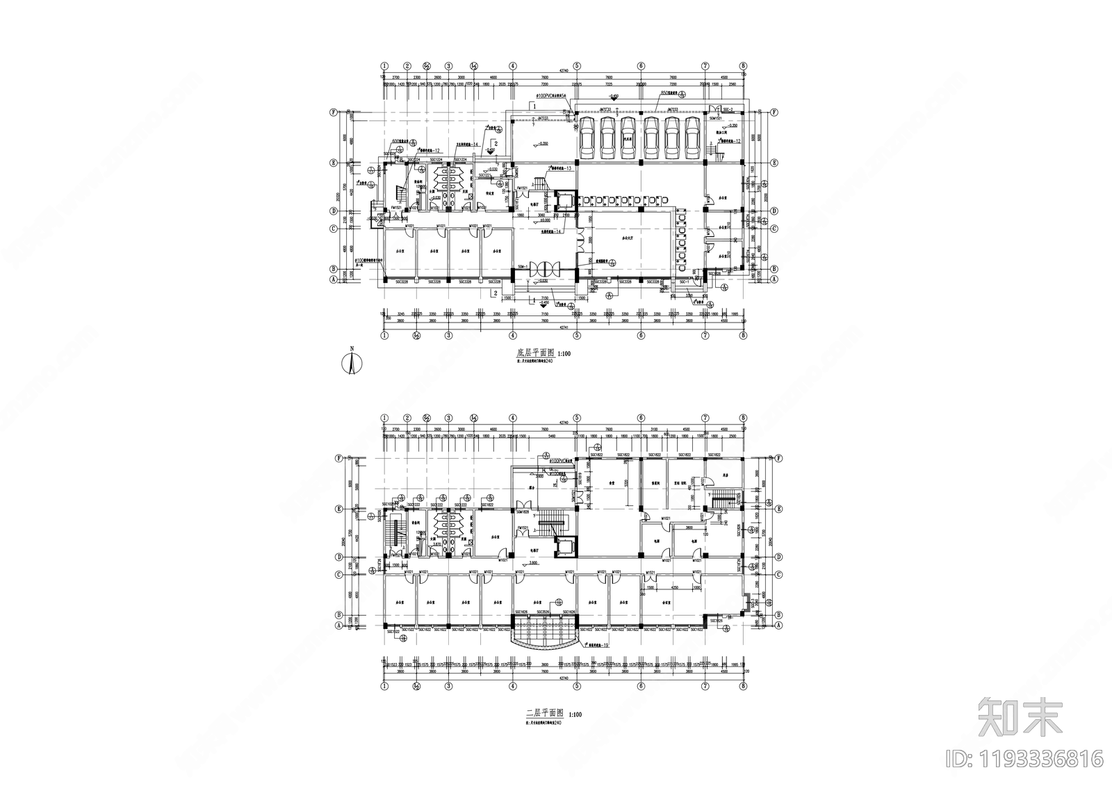 现代办公楼建筑cad施工图下载【ID:1193336816】