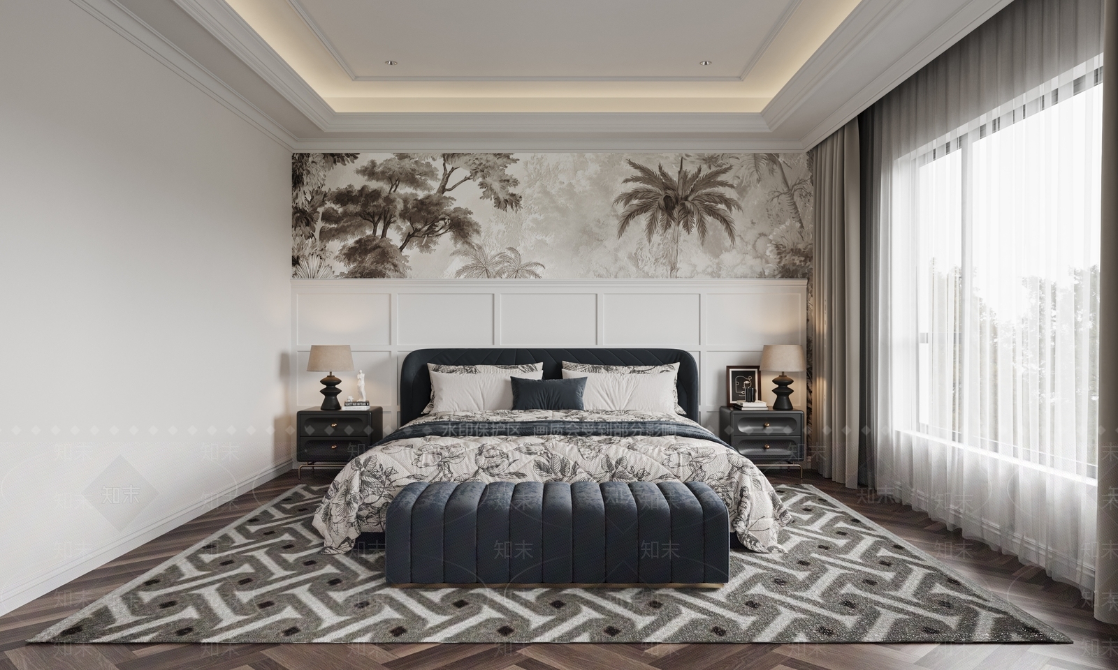 法式美式家居卧室3D模型下载【ID:1193353736】