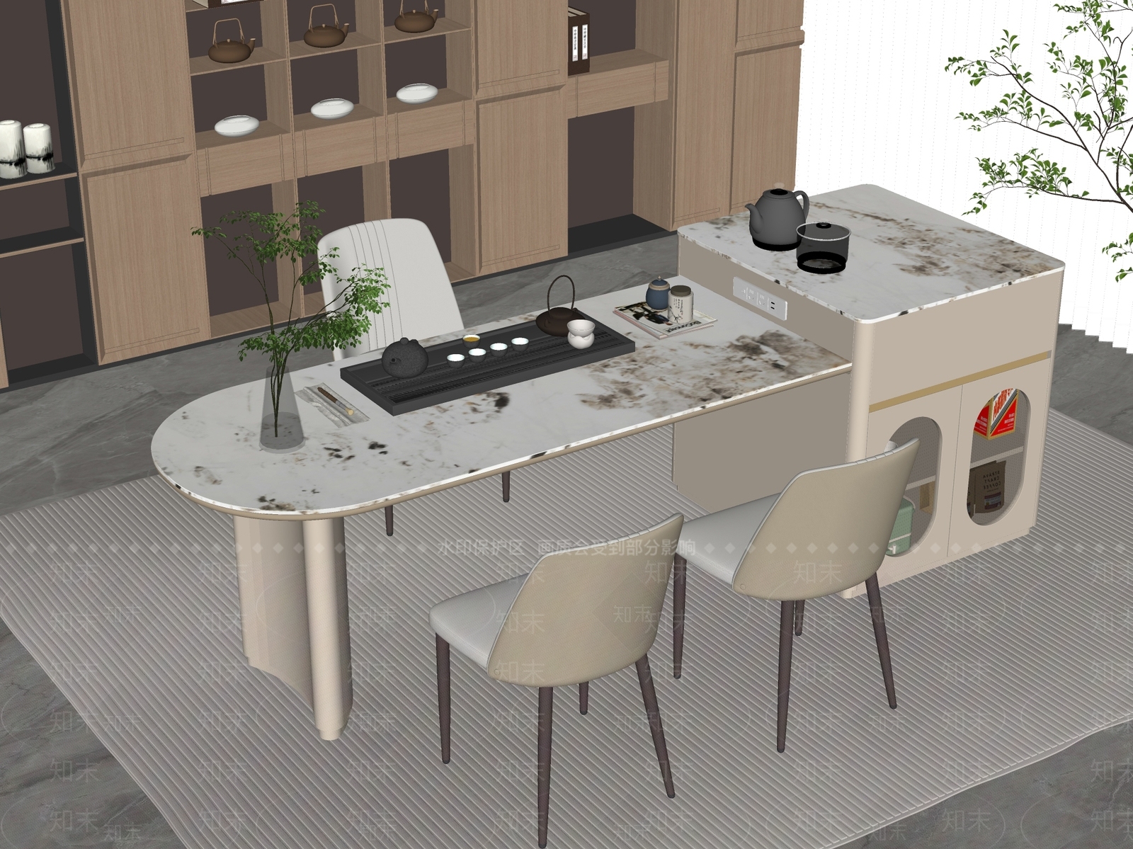 现代轻奢茶桌椅SU模型下载【ID:1193354136】