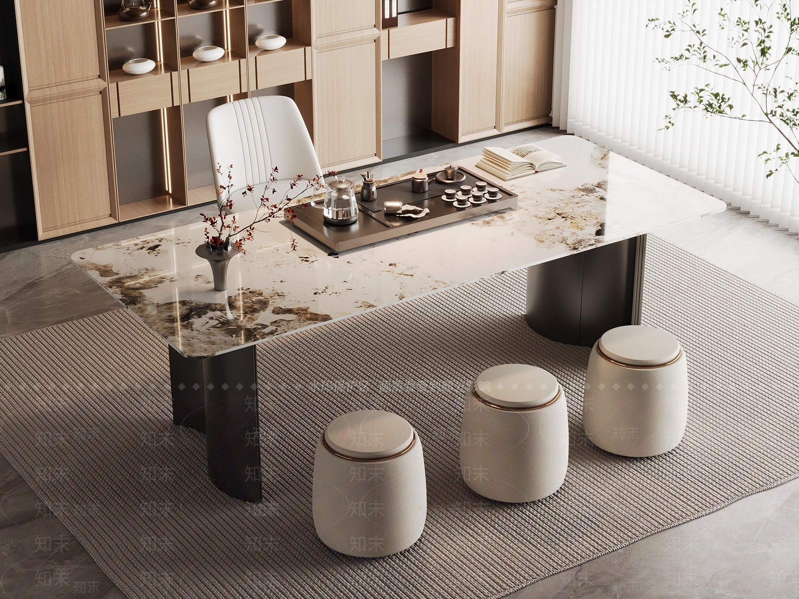 现代轻奢茶桌椅3D模型下载【ID:1193354913】
