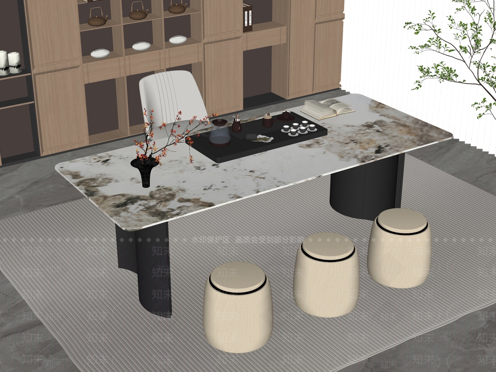 现代轻奢茶桌椅SU模型下载【ID:1193356170】