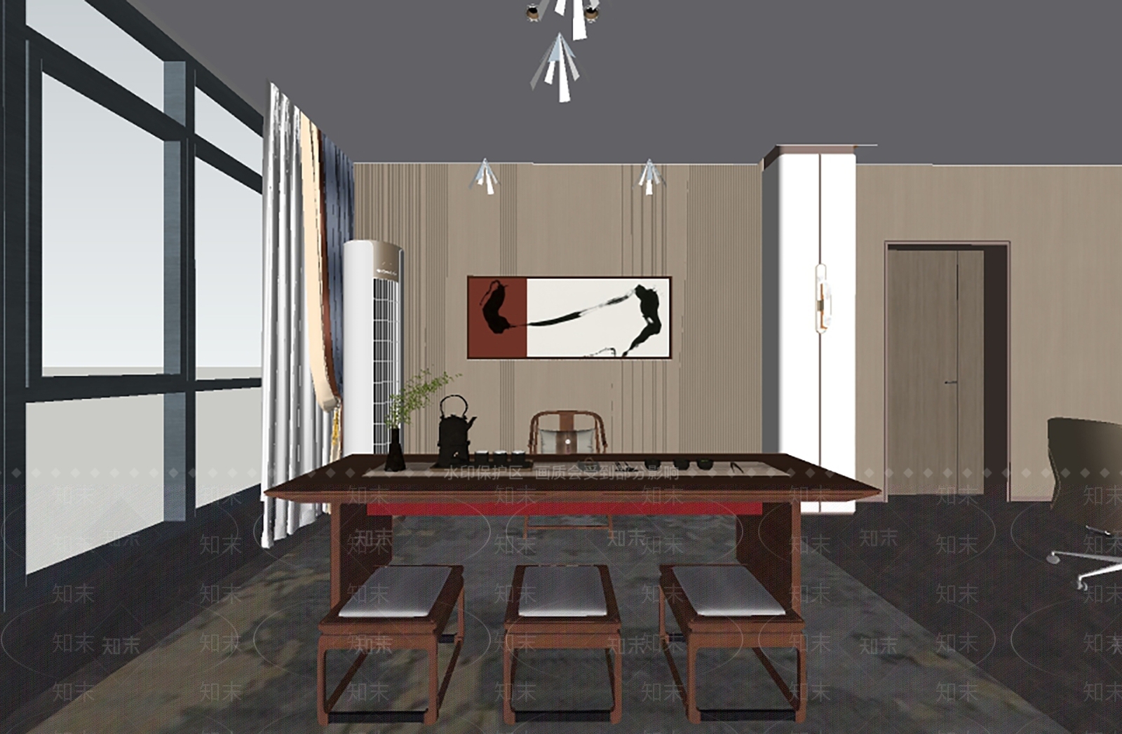 新中式办公室SU模型下载【ID:1193357621】