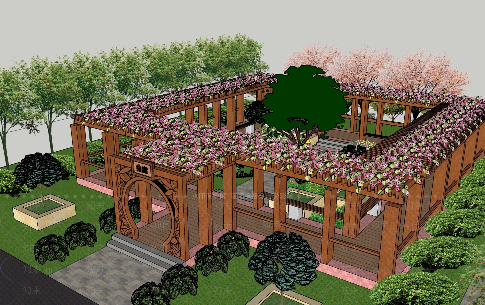 新中式风格建筑SU模型下载【ID:1193359445】