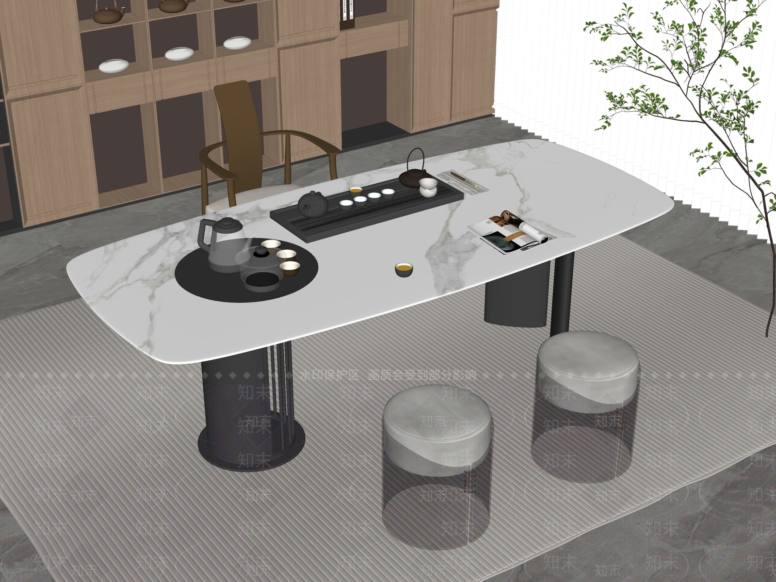 现代轻奢茶桌椅SU模型下载【ID:1193359998】