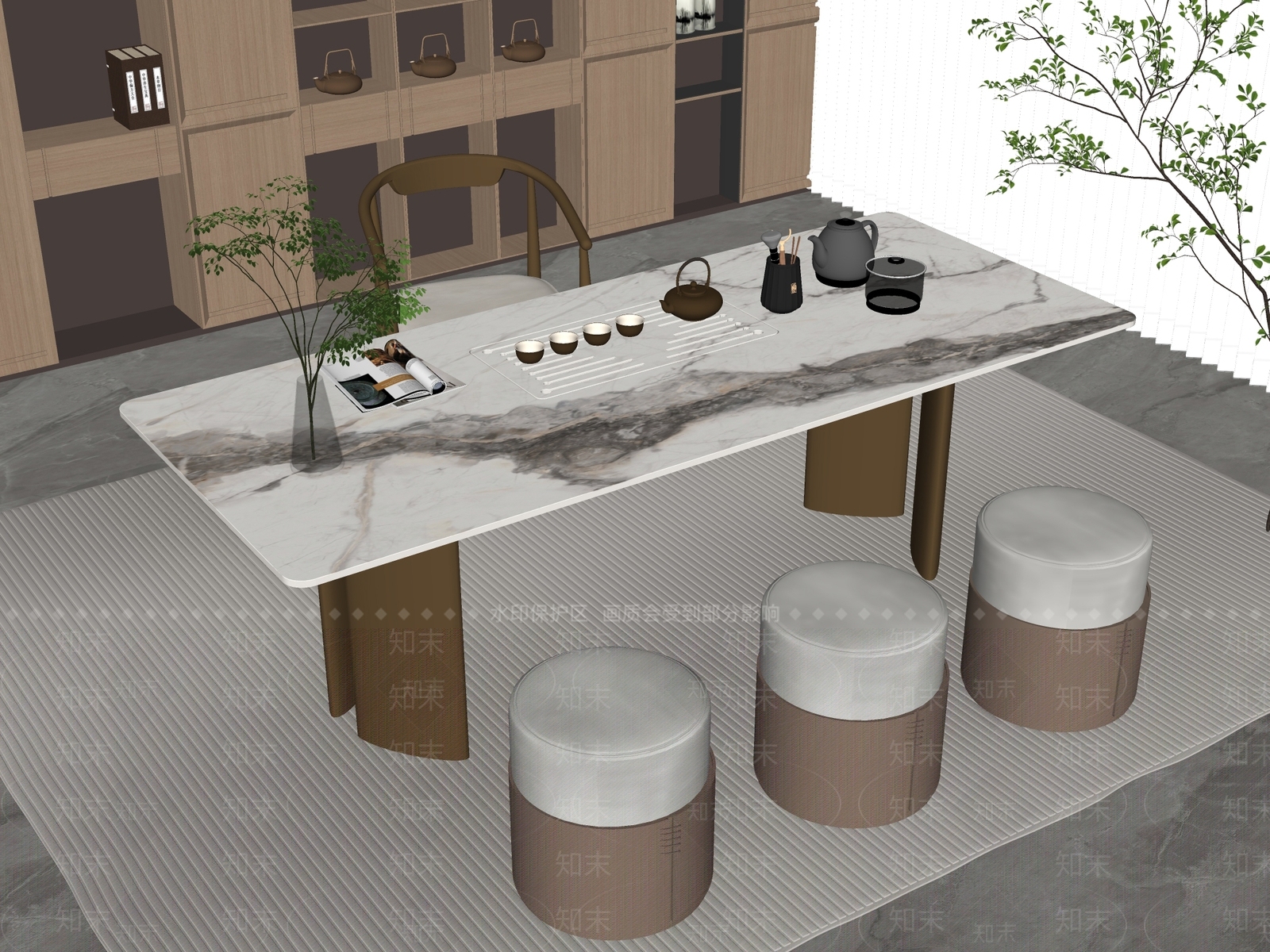 现代轻奢茶桌椅SU模型下载【ID:1193360244】