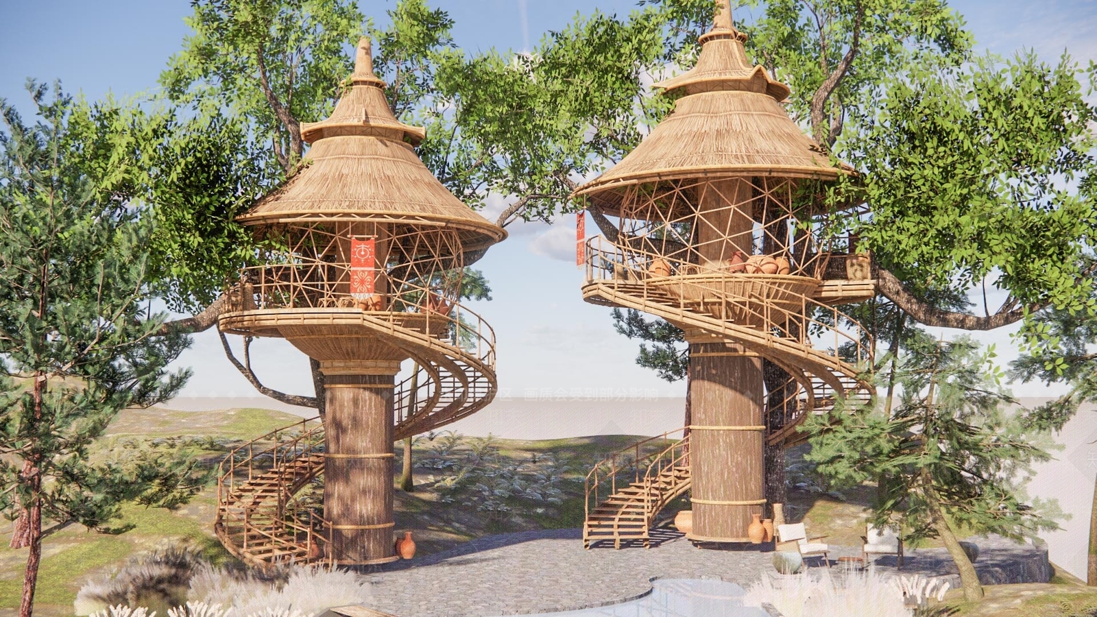 中式廊架SU模型下载【ID:1193365654】