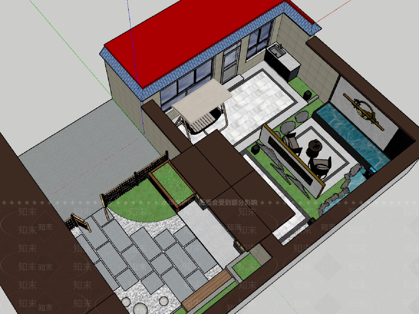 新中式别墅庭院SU模型下载【ID:1193372170】