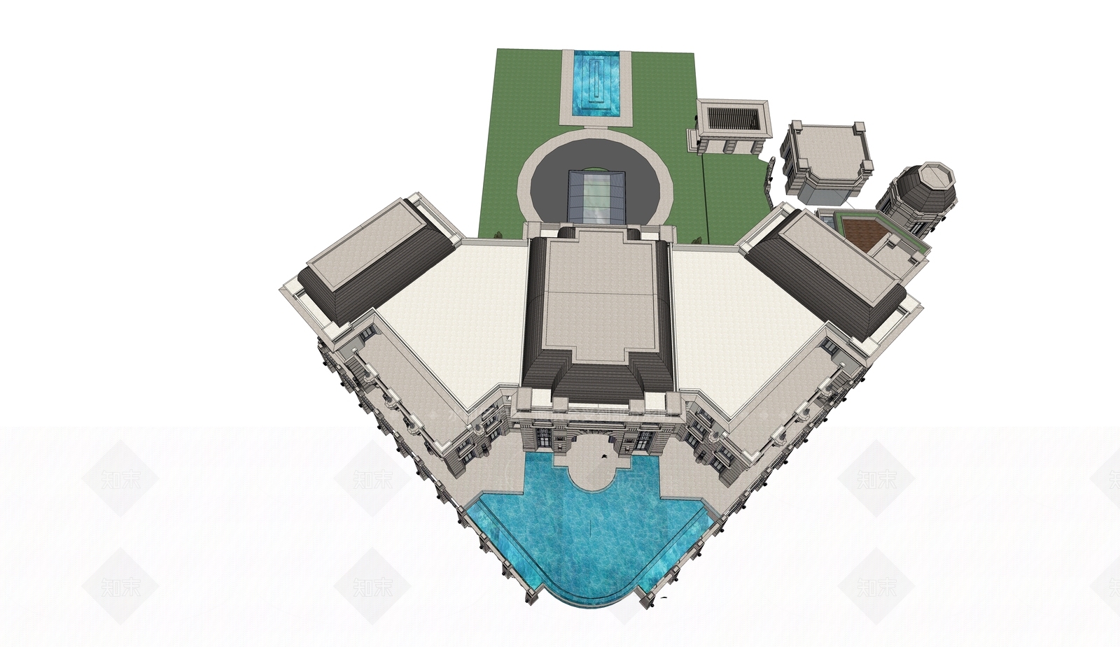 欧式酒店建筑SU模型下载【ID:1193377699】