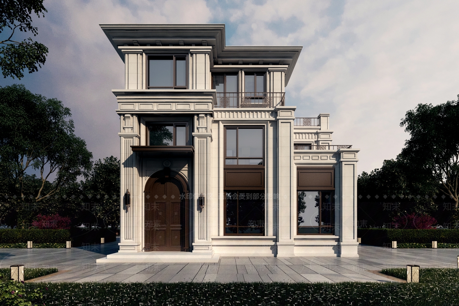 新中式现代别墅外观3D模型下载【ID:1193378095】