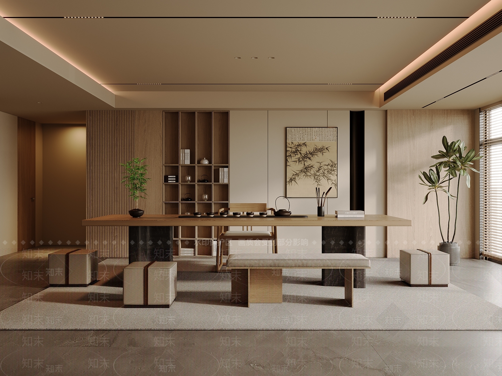 新中式茶室SU模型下载【ID:1193377742】