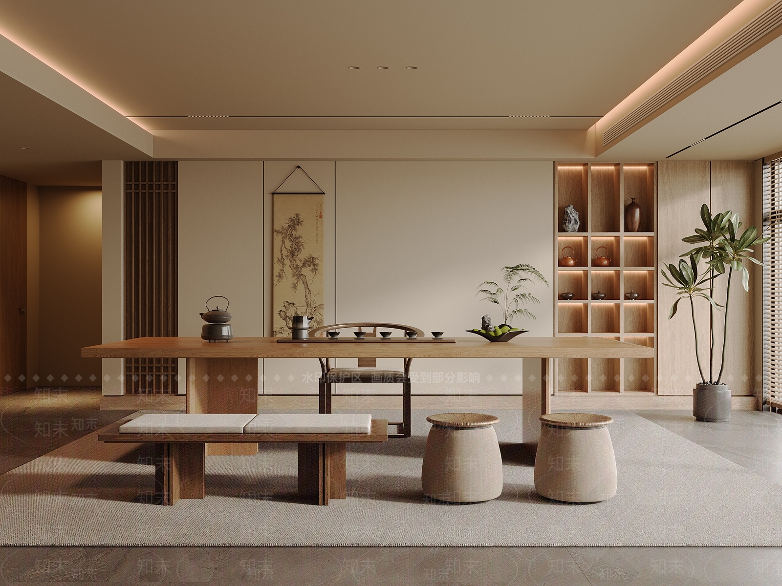 新中式禅意茶室SU模型下载【ID:1193379607】