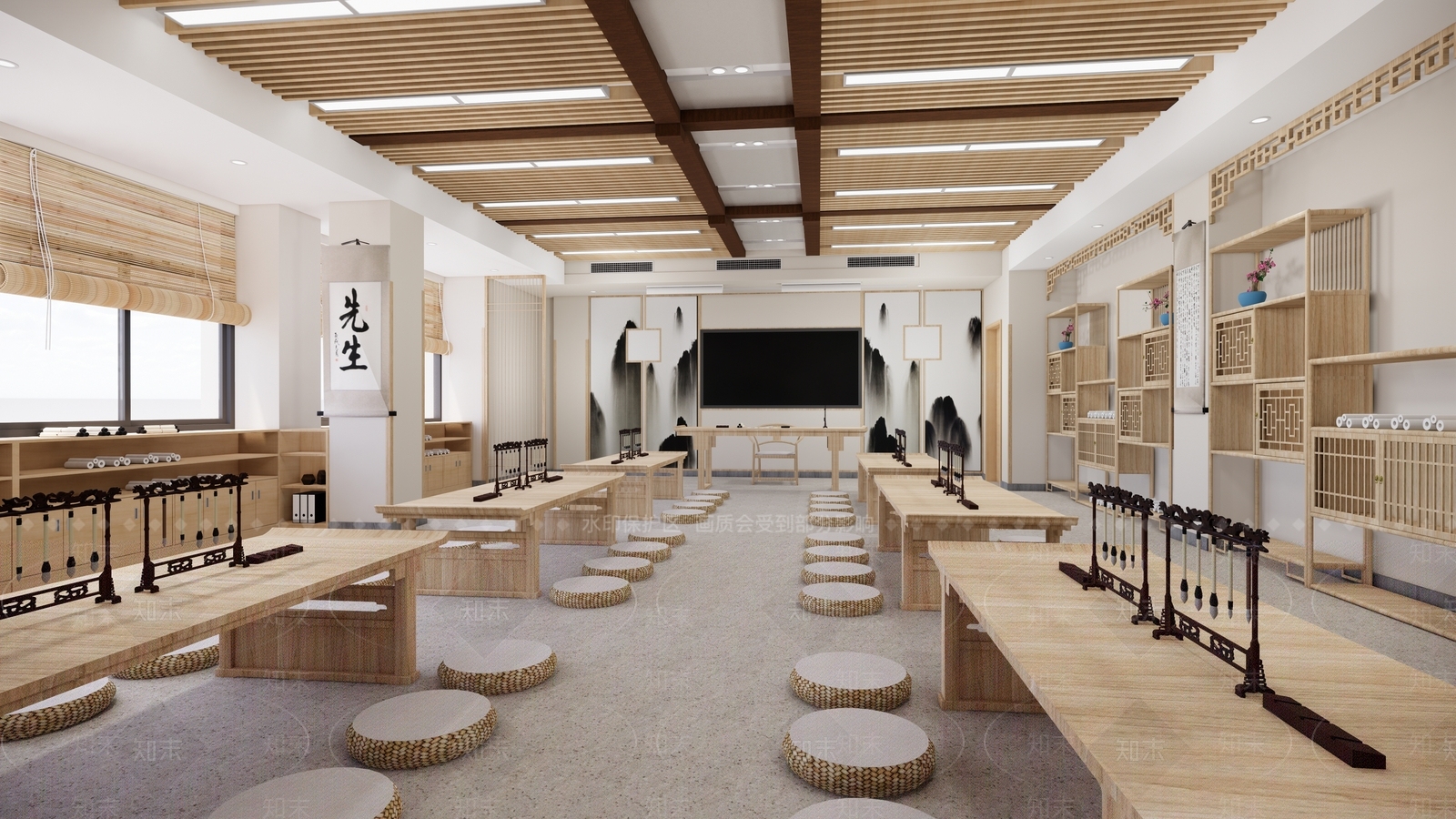 新中式现代教室SU模型下载【ID:1193385249】