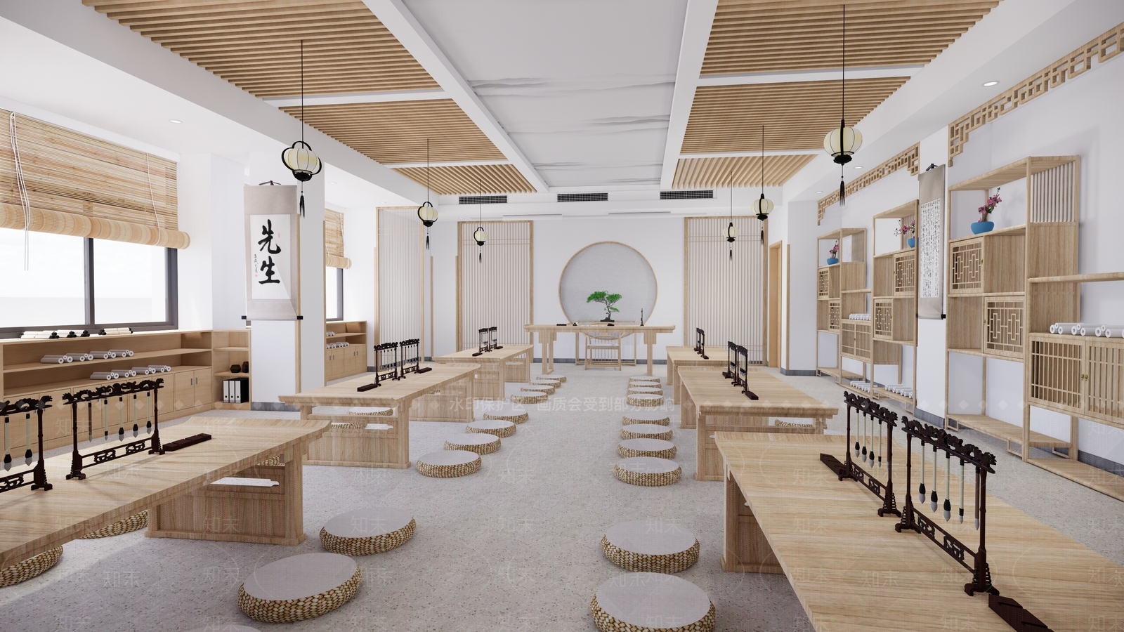 新中式现代教室SU模型下载【ID:1193385249】