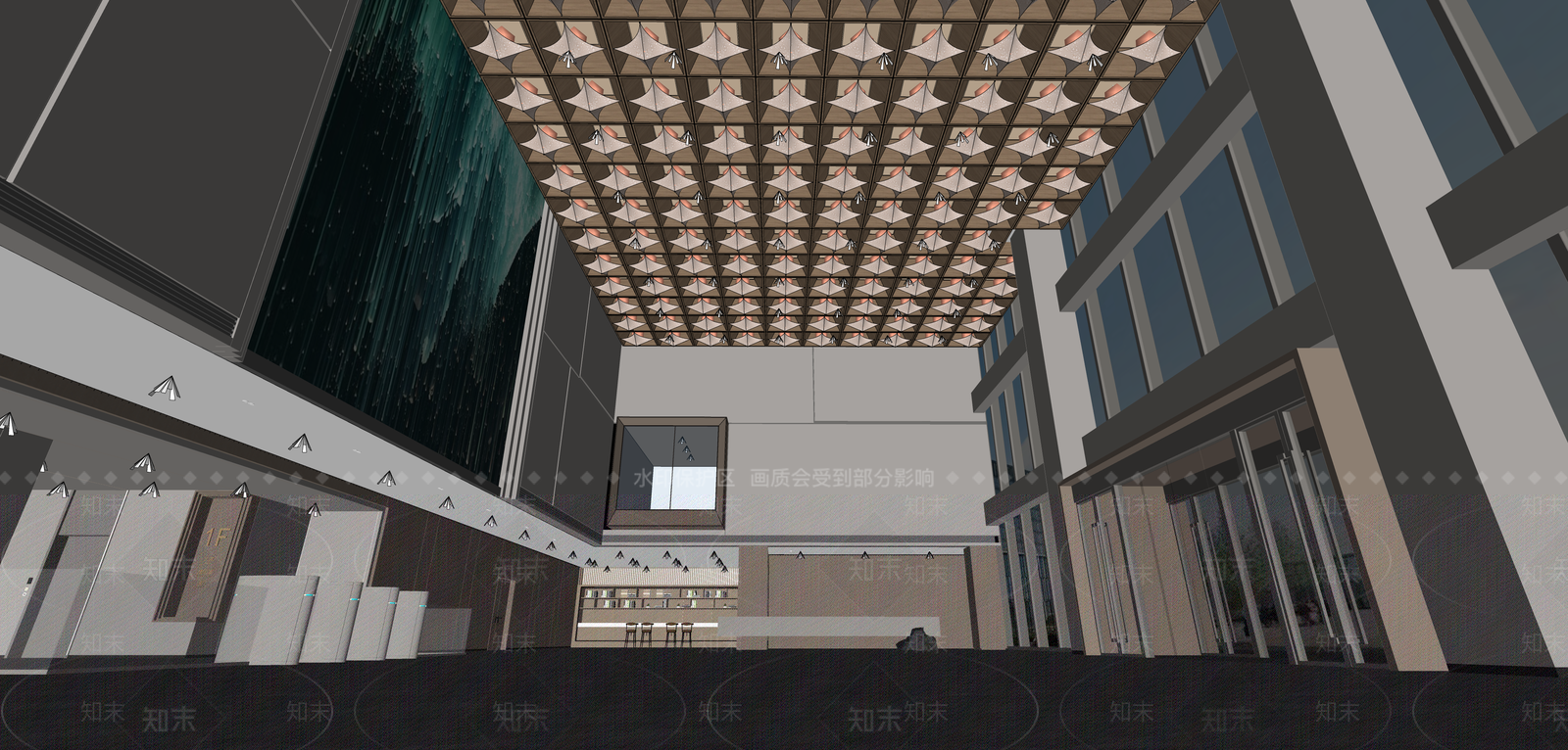 现代新中式办公大堂SU模型下载【ID:1193386257】