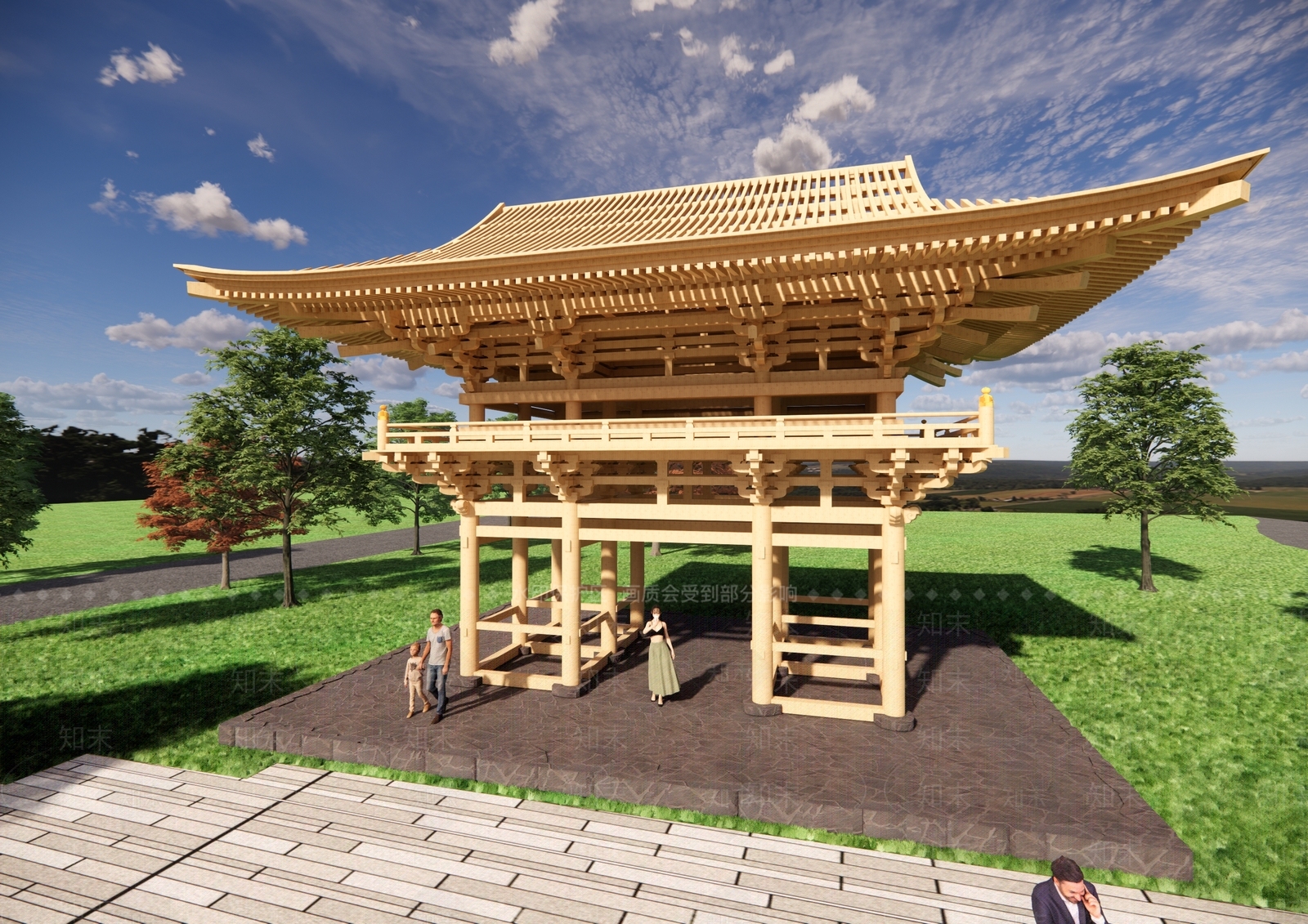 新中式现代古建筑SU模型下载【ID:1193386809】