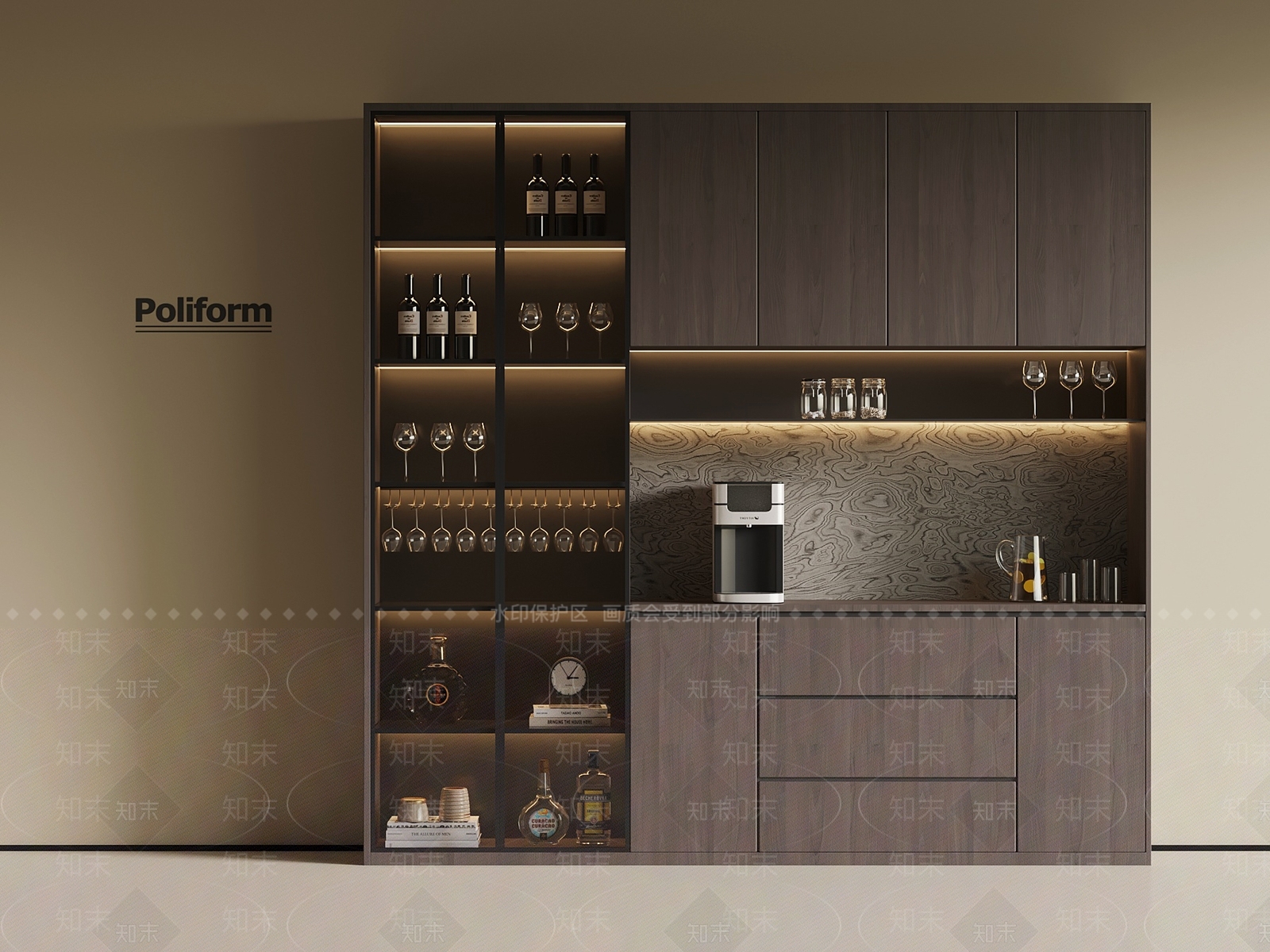 现代意式酒柜3D模型下载【ID:1193386978】