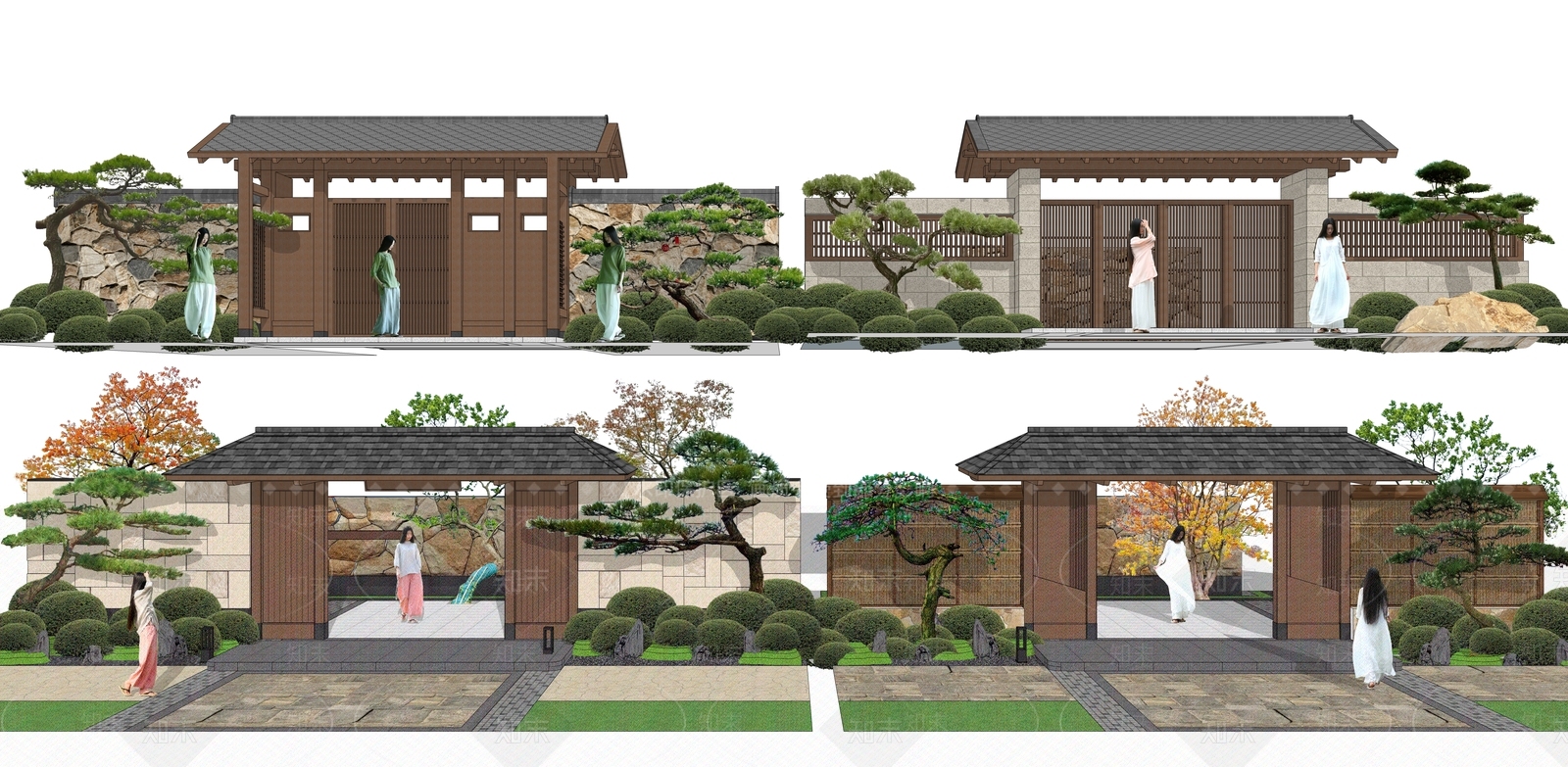 日式庭院门SU模型下载【ID:1193389776】