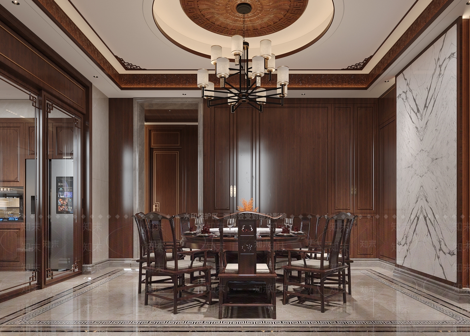 中式新中式别墅餐厅3D模型下载【ID:1193391979】