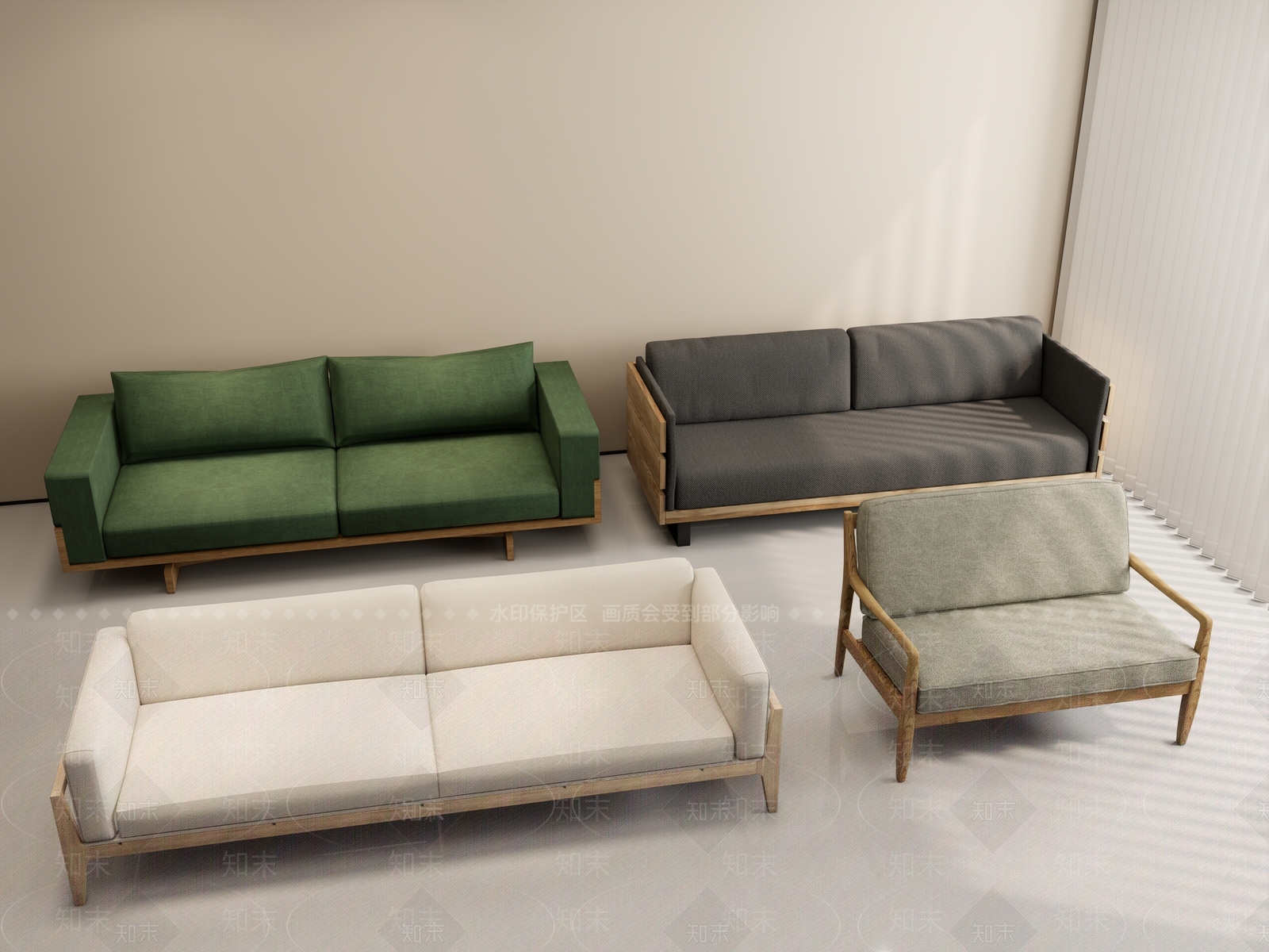 现代极简双人沙发3D模型下载【ID:1193392589】