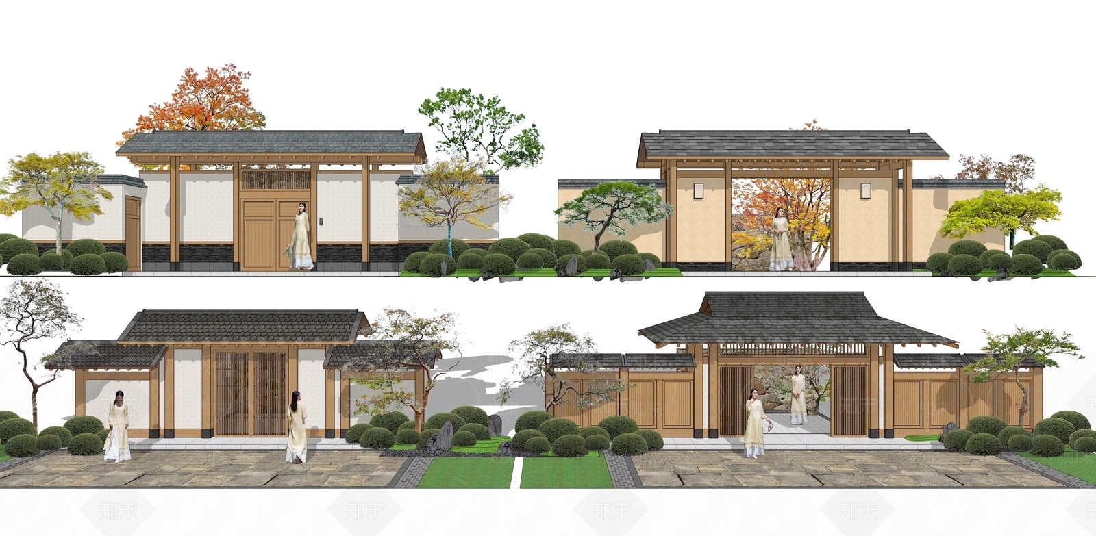 日式庭院门SU模型下载【ID:1193392600】