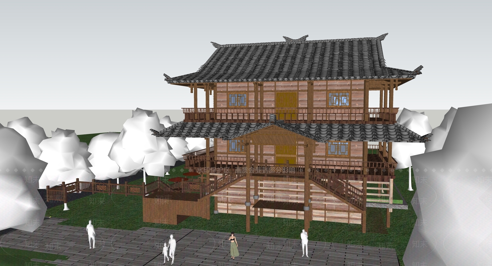 中古复古古建筑SU模型下载【ID:1193395932】