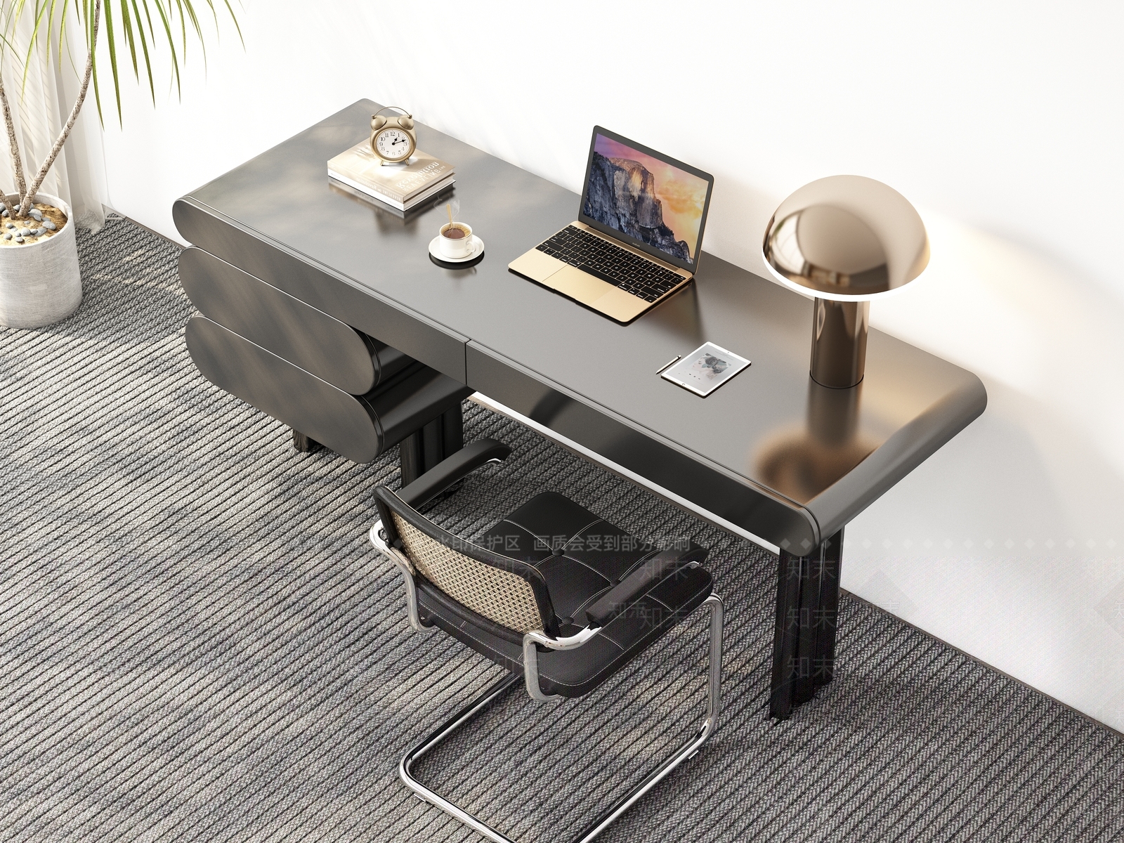 现代轻奢书桌椅3D模型下载【ID:1193399251】