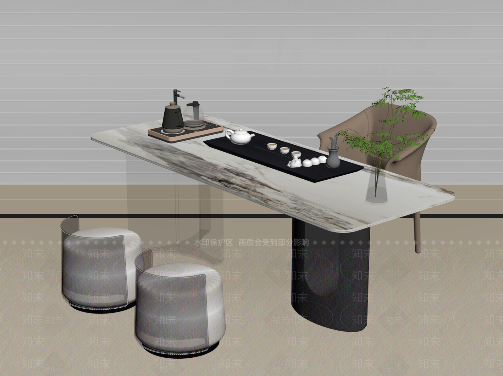 现代茶桌椅SU模型下载【ID:1193403085】