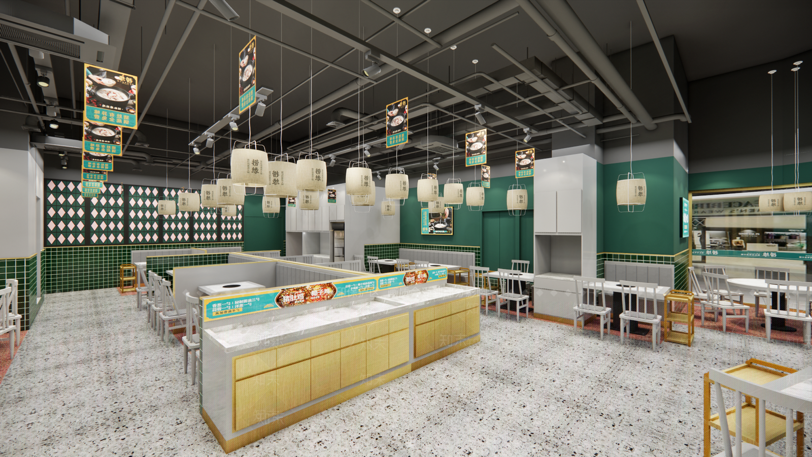 现代新中式火锅店SU模型下载【ID:1193405311】