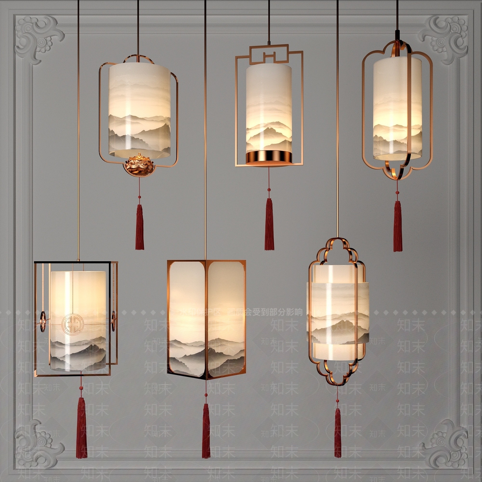 中式风格的吊灯3D模型下载【ID:1193410023】