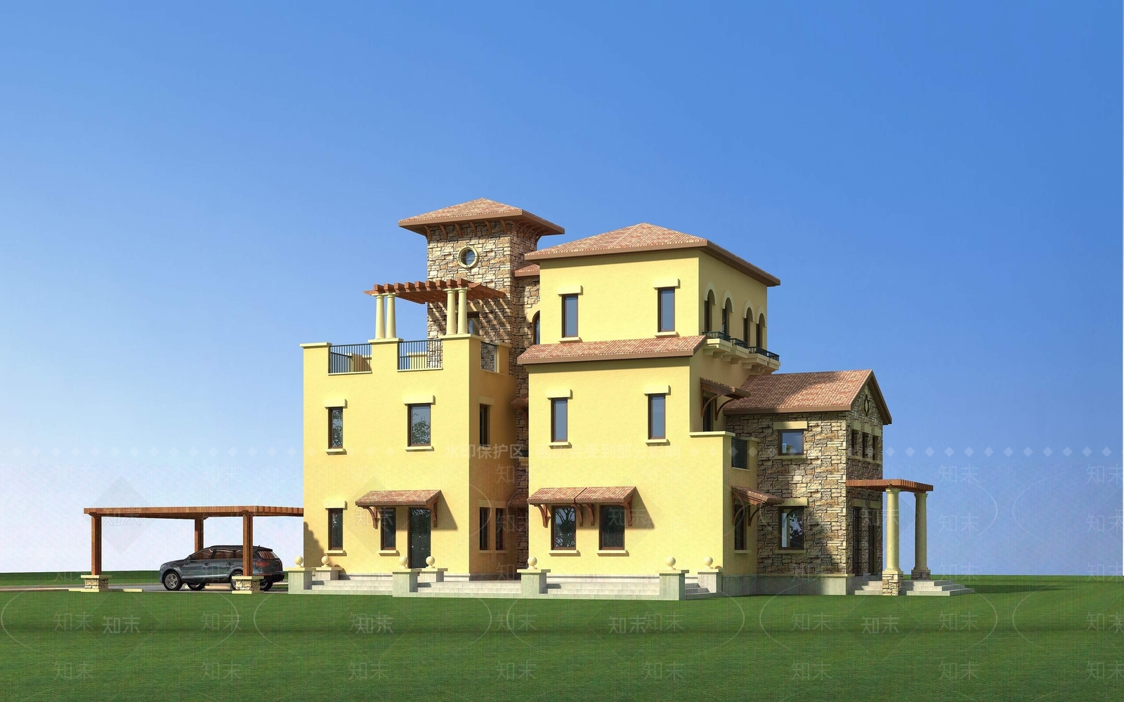 欧式古典欧式托斯卡纳独栋别墅3D模型下载【ID:1193416535】