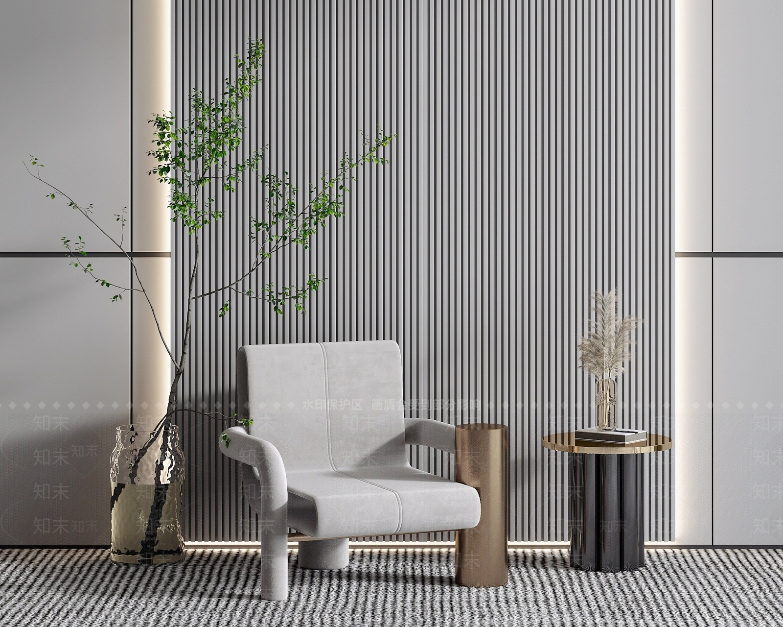 现代单椅茶几组合3D模型下载【ID:1193417023】