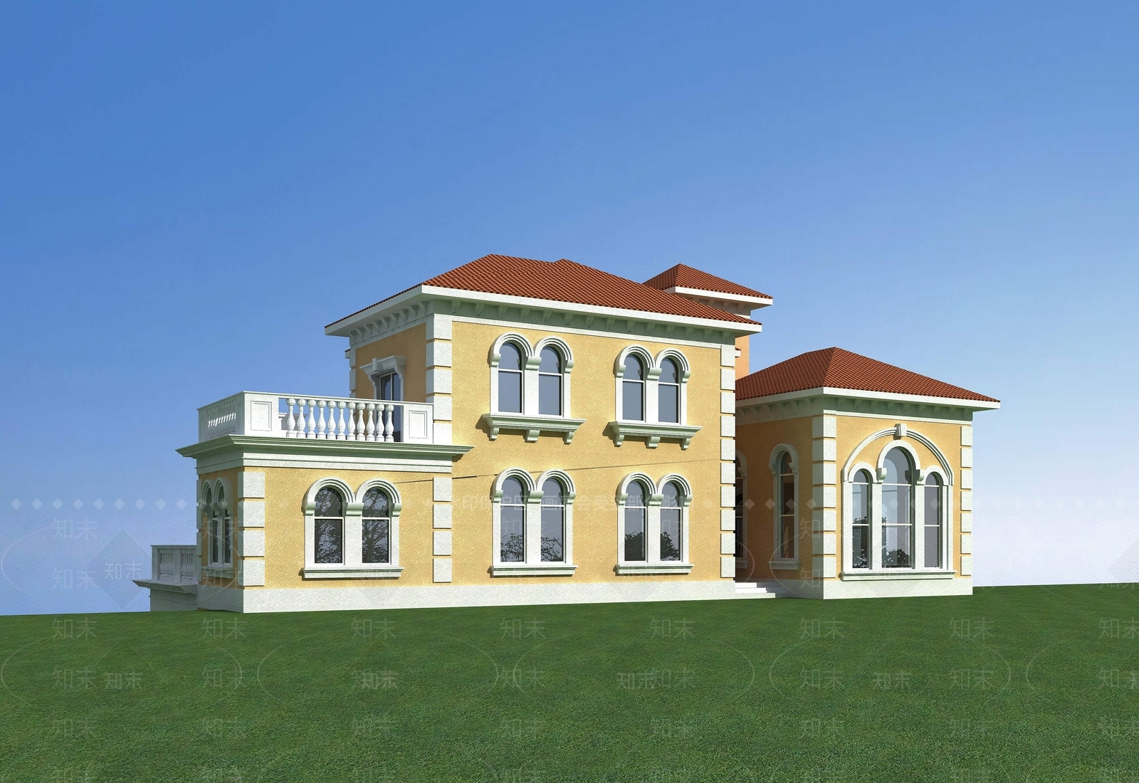欧式古典欧式独栋别墅别墅3D模型下载【ID:1193417294】