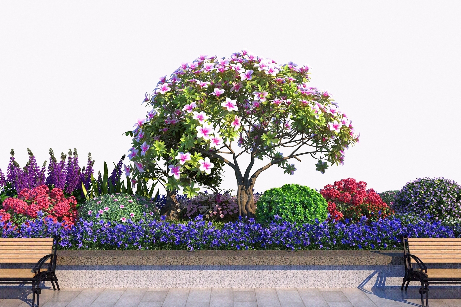 现代户外绿植花坛3D模型下载【ID:1193417369】