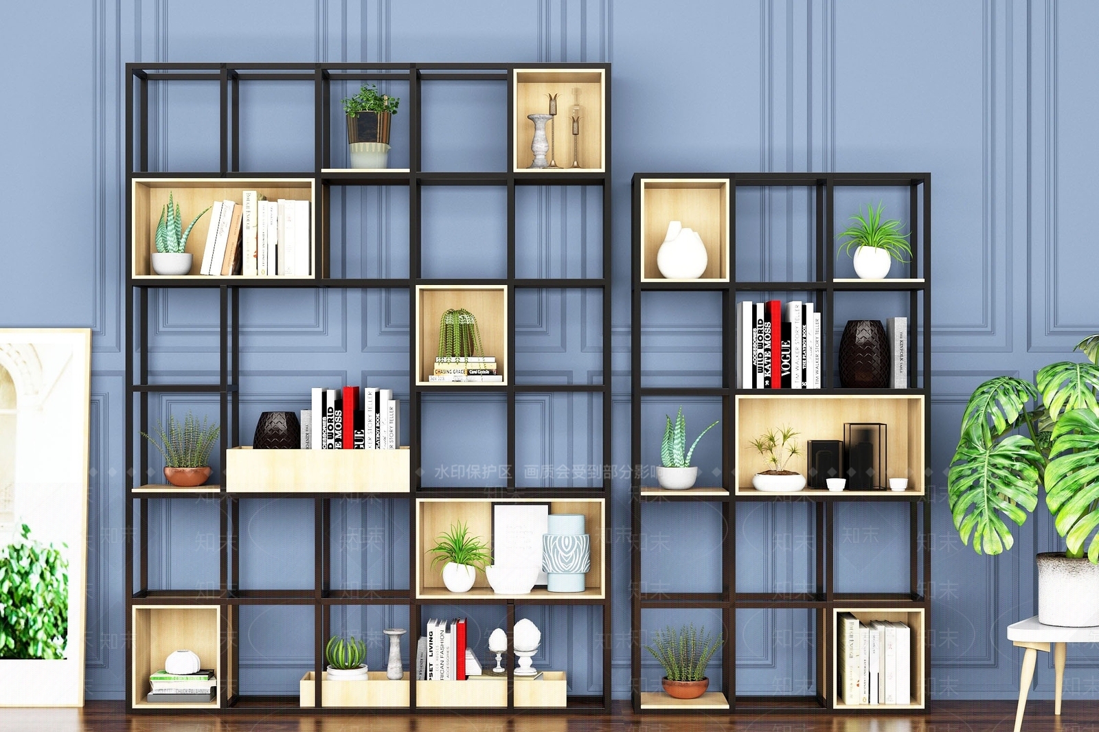 现代铁艺书架装饰架3D模型下载【ID:1193419220】