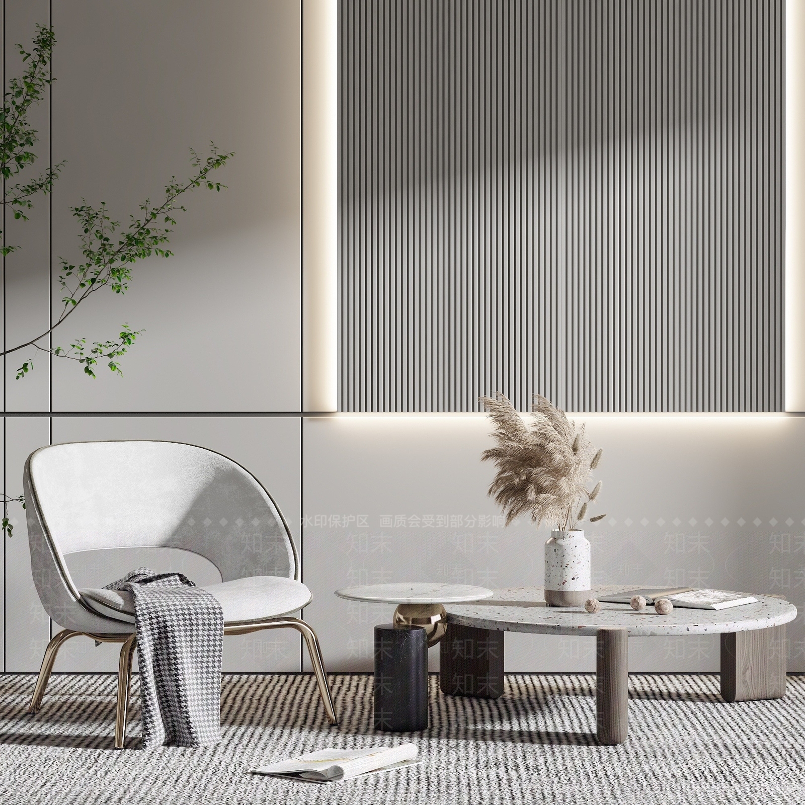 现代单椅茶几3D模型下载【ID:1193422018】