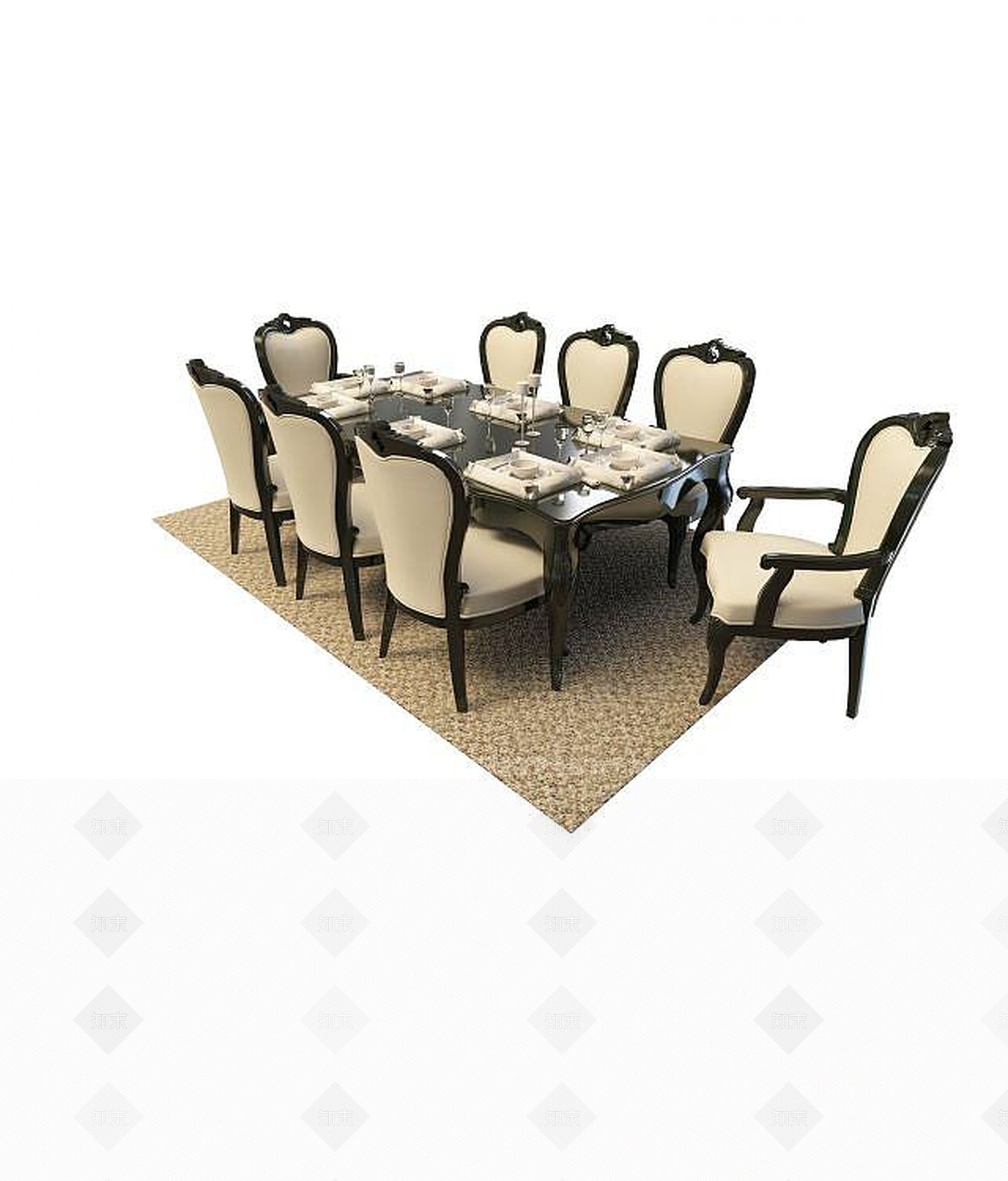 现代酒店桌椅组合3D模型下载【ID:1193432005】