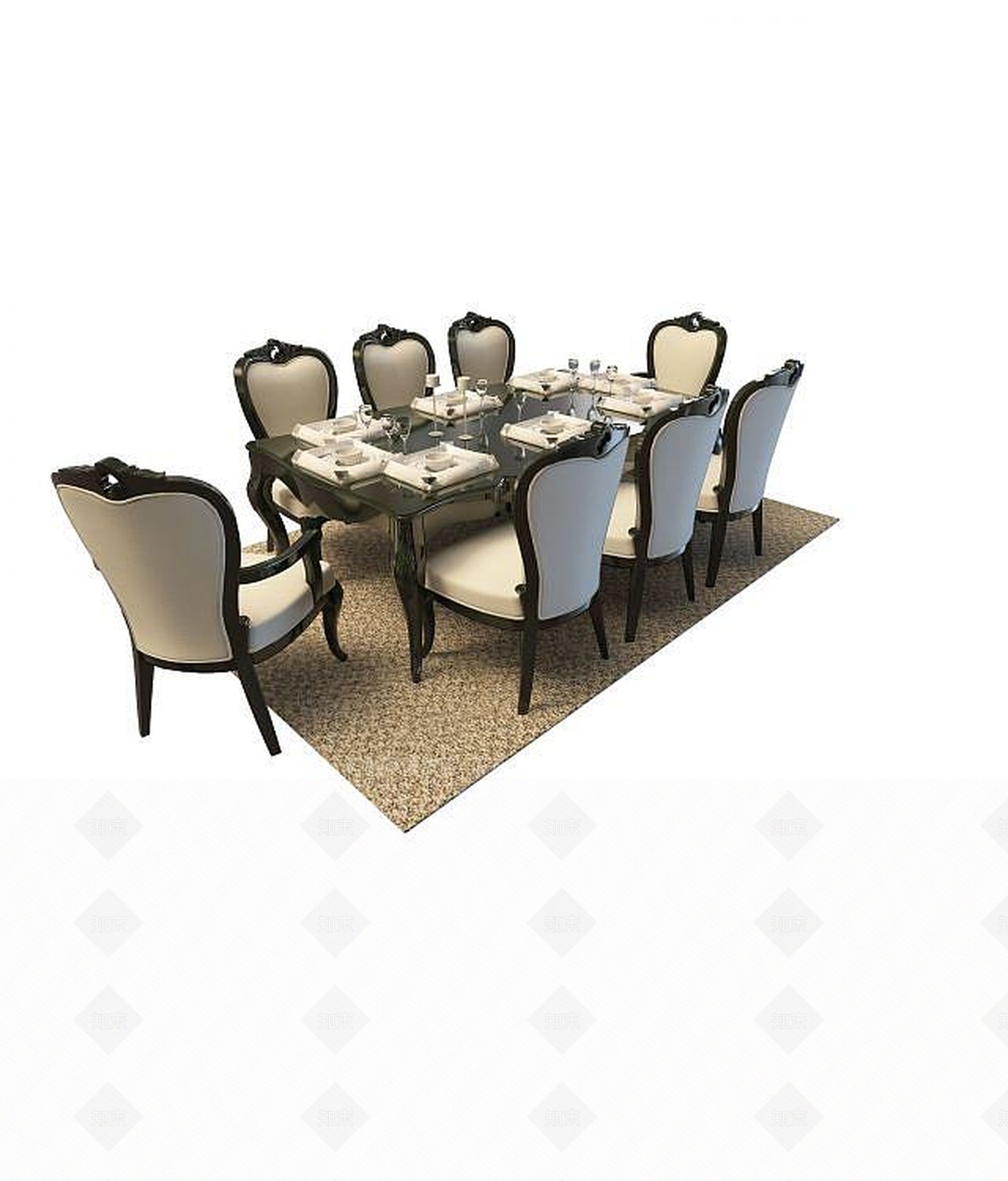 现代酒店桌椅组合3D模型下载【ID:1193432005】