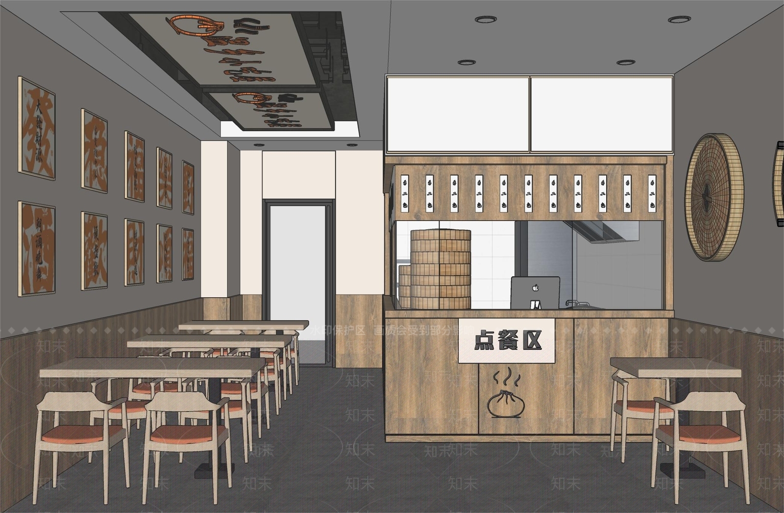 原木简约面馆SU模型下载【ID:1193434052】
