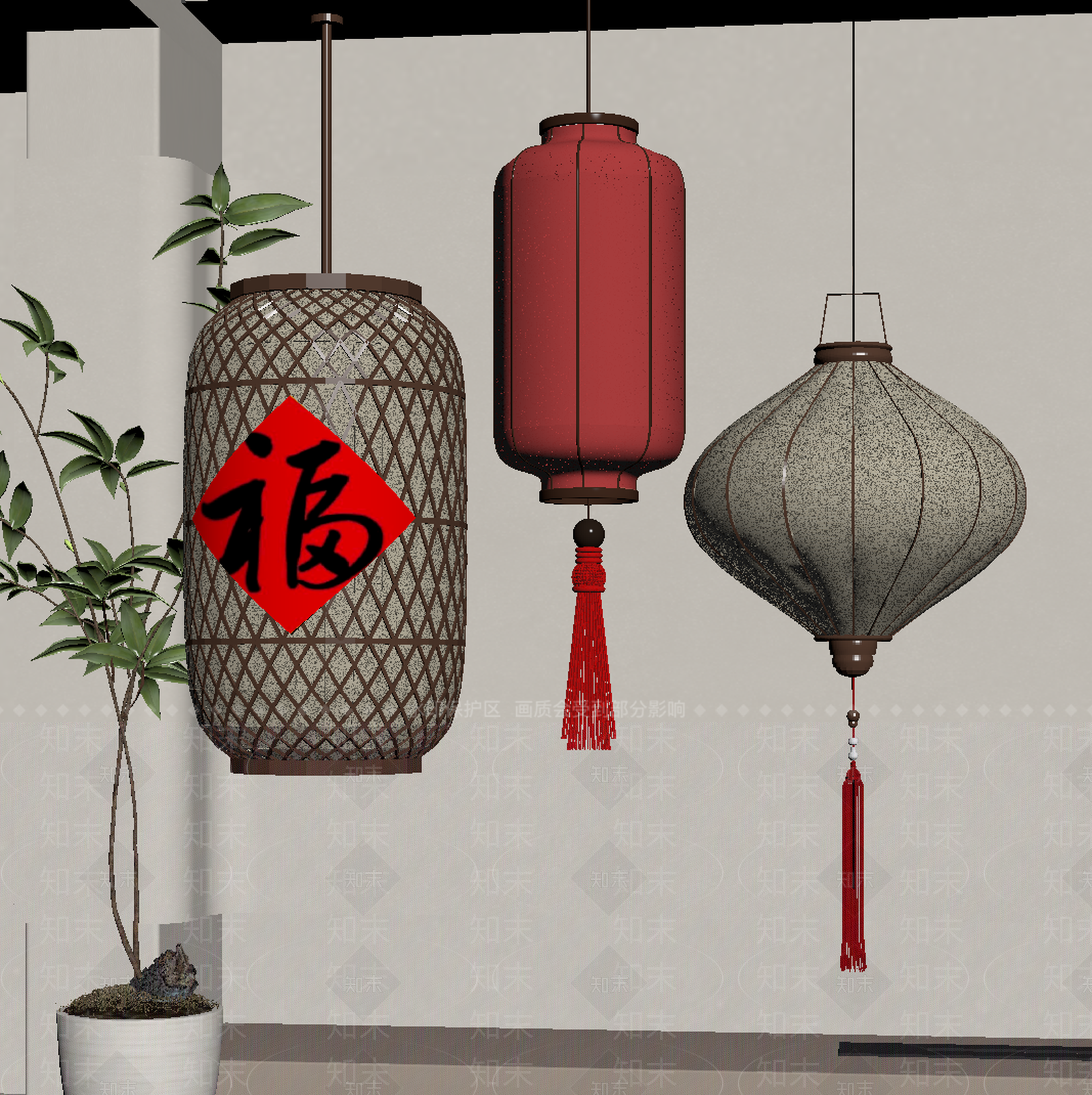 中式灯笼SU模型下载【ID:1193436920】