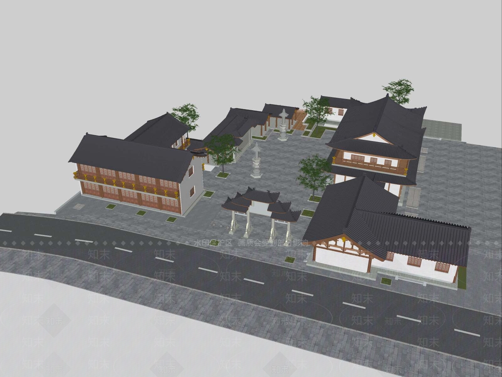 新中式中式古建筑SU模型下载【ID:1193450148】